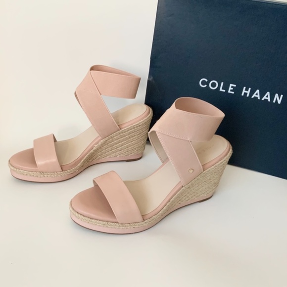 COLE HAAN Cloudfeel Nude Rose Espadrille Wedge Sandals Leather Platform Heels - Picture 8 of 10